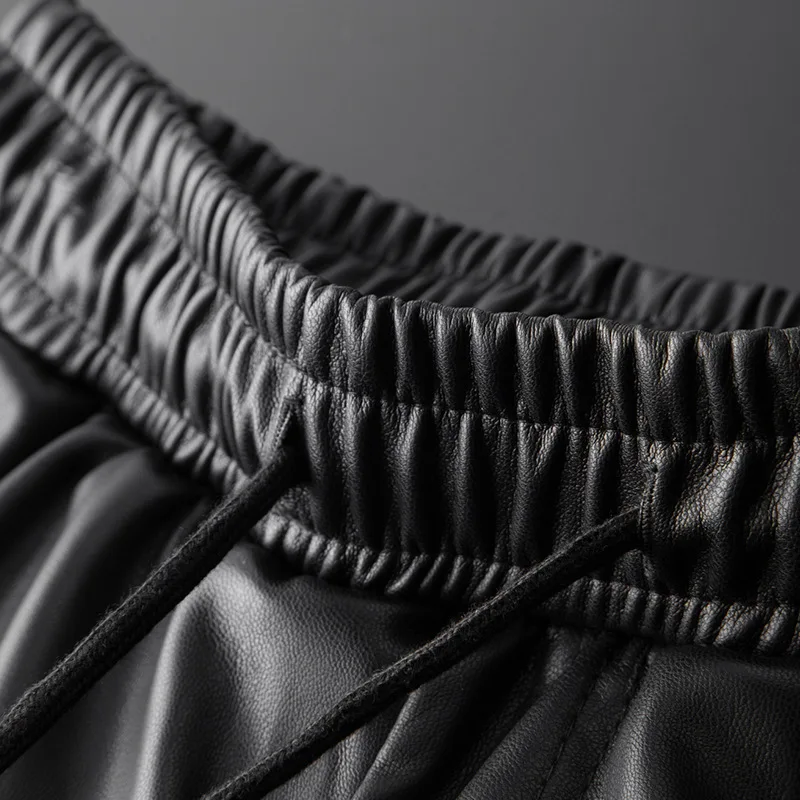 Men's Leather Pants Superior Quality Elastic Waist Jogger Pants PU Leather Motorcycle Trousers Biker's Pants - Image 5