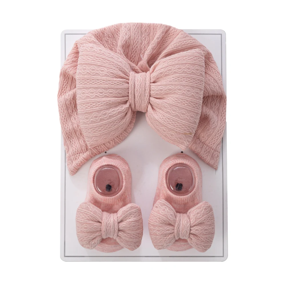 3Pcs/Set Baby Hats Socks Set Big Puff Pillow Bows Boys Girls Beanies Caps 0-12M Non-Slip Short Sock Infant Photography Props - Image 13