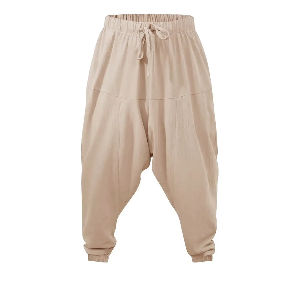 Harem Pants for Men Cotton Linen Drop Crotch Cozy Streetwear Loose Fit Breathable Lightweight Long Pants Male Joggers - Image 2