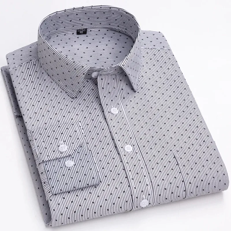 Men's Long Sleeve Shirt High-quality Fashion Casual Print Plaid Stripe Single Pocket Fit Business Formal Office Four Season Top - Image 4