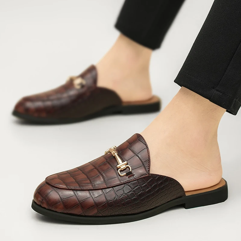 Leather Black Men’s Half Shoes for Men Party Shoes Casual Designer Shoes Fashion Loafers Luxury Black Slippers New Summer - Image 9