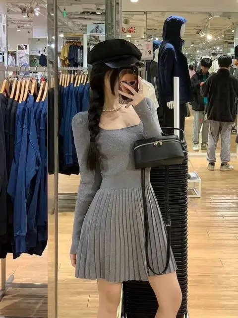 Bodycon Woman Knitted Dress New In Casual Retro Deals Korean Harajuku Comfortable Essential Pleated Crochet Dresses For Women - Image 16