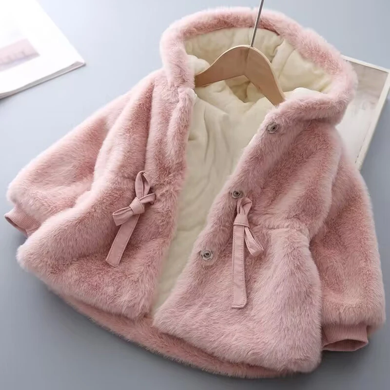 Winter Girls Coat Super Warm Mink Fur Padded Thickened Long Sleeve Hooded Coats Baby Kids Children Jacket Plush Outerwear - Image 8