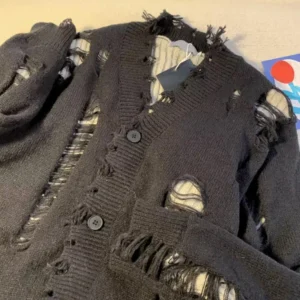 Men Cardigan Sweater Stylish Men's Ripped Hole Cardigan Sweater Coat with V Neck Single-breasted Design Trendy for Fashionable