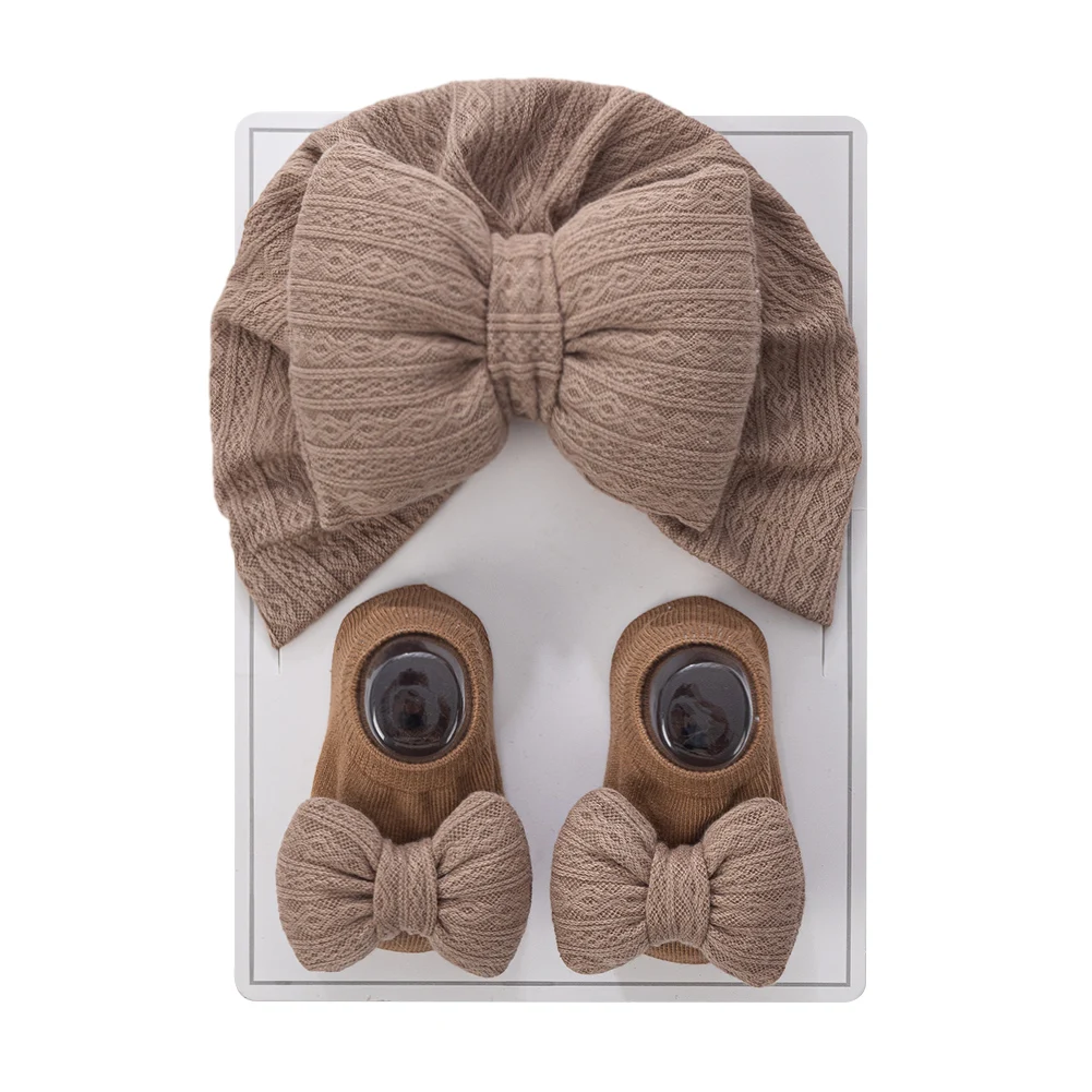 3Pcs/Set Baby Hats Socks Set Big Puff Pillow Bows Boys Girls Beanies Caps 0-12M Non-Slip Short Sock Infant Photography Props - Image 7