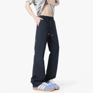 Men's Wide-Leg Track Pants Lightweight Elastic Waist Casual Trousers