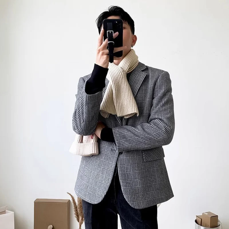 Men's American-Style Woolen Suit Jacket for Spring and Autumn, Loose Houndstooth Vintage European and American Casual Trendy Blazer - Image 4