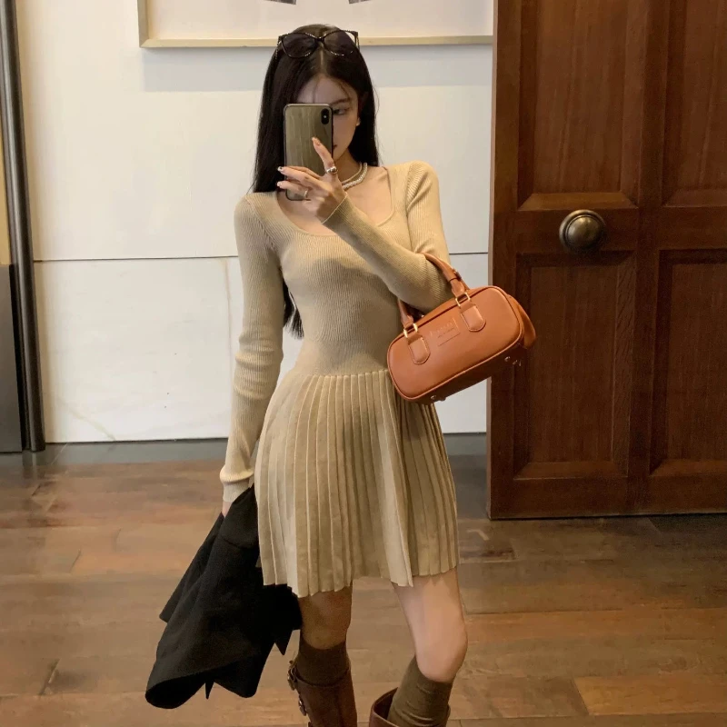 Bodycon Woman Knitted Dress New In Casual Retro Deals Korean Harajuku Comfortable Essential Pleated Crochet Dresses For Women - Image 5