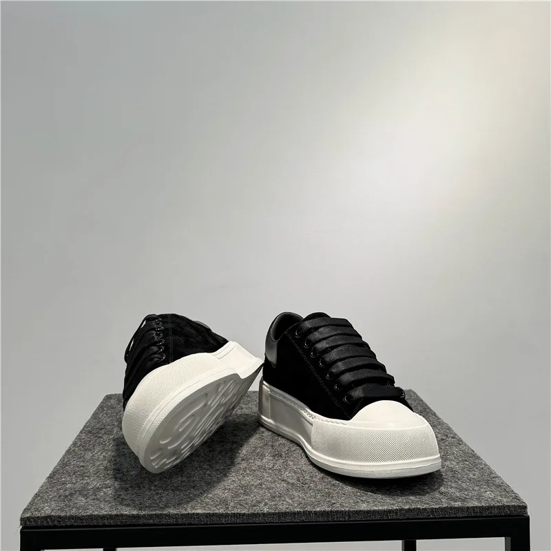 Leather board shoes new lace-up low-top trendy thick-soled versatile sports and leisure shoes - Image 3