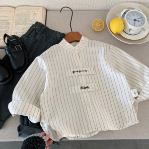 Children's Shirts 2025 Spring New Products Boys Embroidered Girls Striped Shirt Top Tide H0085
