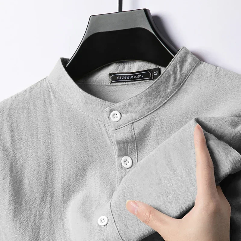 Linen Cotton Shirts for Men Lightweight Long Sleeve Henley Streetwear Beach Breathable Shirt Hawaiian Large T Shirts for Men - Image 4