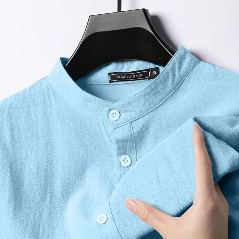 Linen Cotton Shirts for Men Lightweight Long Sleeve Henley Streetwear Beach Breathable Shirt Hawaiian Large T Shirts for Men - Image 8
