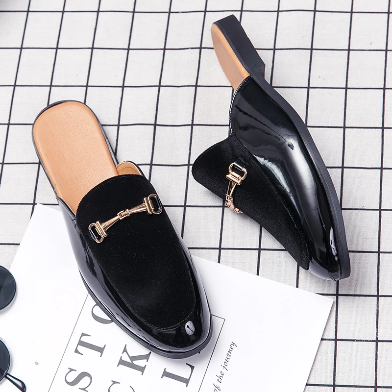 Leather Black Men’s Half Shoes for Men Party Shoes Casual Designer Shoes Fashion Loafers Luxury Black Slippers New Summer - Image 5