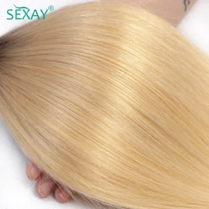 Ombre Blonde Human Hair Weave Bundles Dark Roots 1B #613 Straight Human Hair Extensions  Honey Blonde Human Hair Bundles Deal