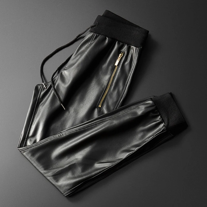Men's Leather Pants Superior Quality Elastic Waist Jogger Pants PU Leather Motorcycle Trousers Biker's Pants - Image 6