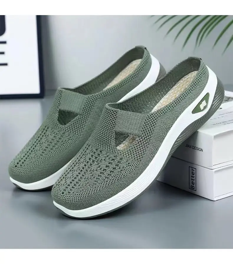 Women's shoes, casual shoes for ladies, half-leg versatile, casual and breathable flip-flops, one-step lazy soft-soled single sh