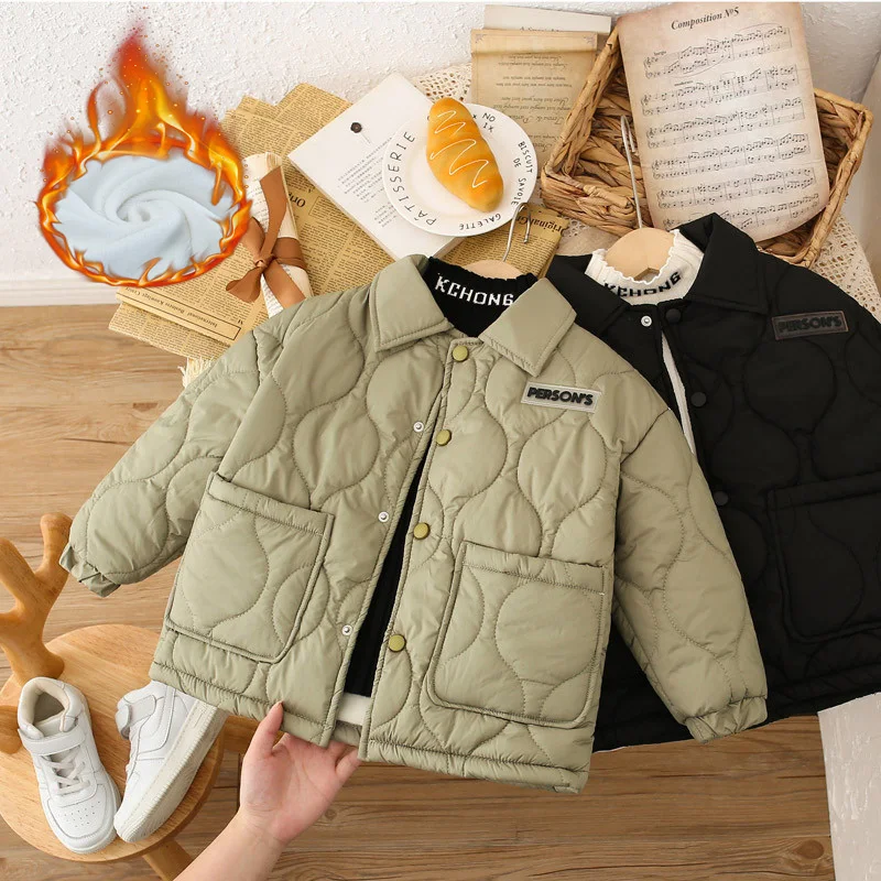 Kids Boys Girls Jackets Children Winter Fleece Down Coat Toddler Padded Warm Windproof Outerwear Boy Autumn Plus Velvet Clothes