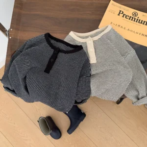 Children's T-shirts Spring and Autumn New Boys and Girls Striped Long Sleeve T Baby Simple Top
