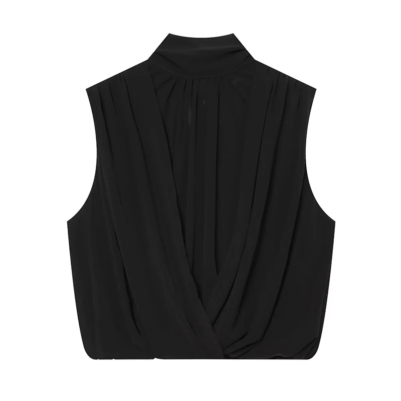 Women's Tops Summer Fashion Pleated Tops Women Turtleneck Sleeveless Tops Casual Female Chic Tops - Image 7