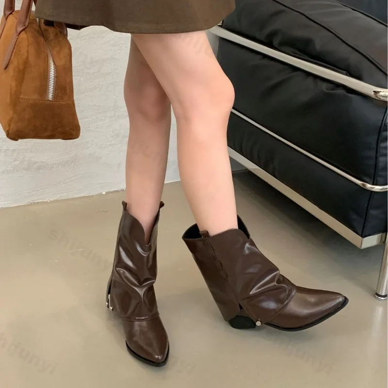 Women's Boots 2025 Autumn New Fashion Retro Pointed Toe Female Ankle Boots Synthetic Leather Outdoor Anti Slip Boots Botas Mujer - Image 4