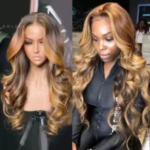 New Highlight human hair wig, piano color, lace front wig, Brazilian wig, women's 65CM blonde hair, lace wig, honey body wave