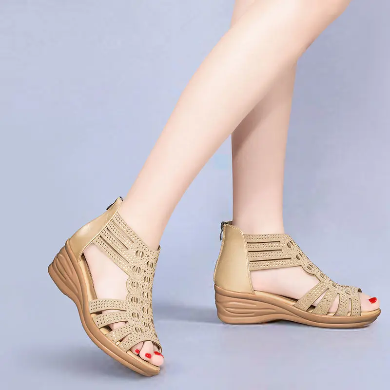 Sandal Woman Wedge Orthopedic Sandals for Women Black Shoe Elegant Brands Platform Roman Medium Heel Summer New 2025 Heels Shoes - Image 2