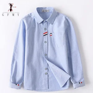 Children Shirts Cotton 100% Solid Color Full-sleeved Kids Boy's Shirts Clothing For 4-12 Years Wear in school
