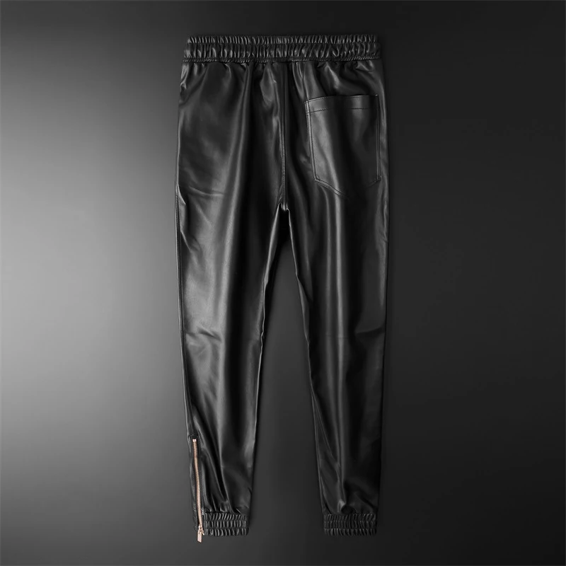 Men's Leather Pants Superior Quality Elastic Waist Jogger Pants PU Leather Motorcycle Trousers Biker's Pants - Image 3