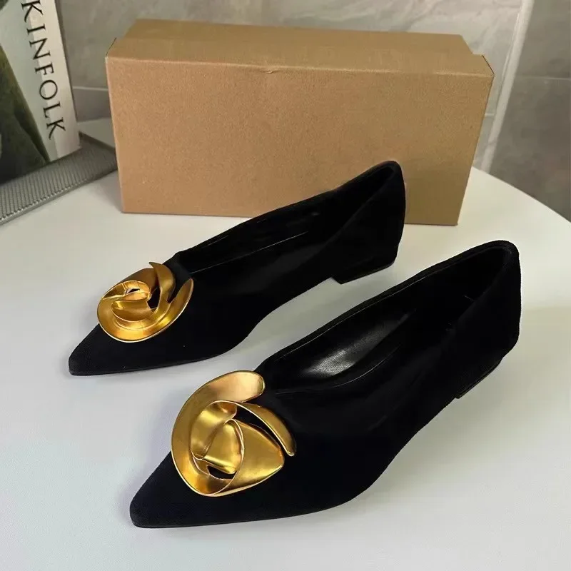 Elegant Office Women's Dress Shoes 2026 Summer New Black Shallow Pointed Toe Fashion Metal Flower Comfortable Ladies Flats - Image 7