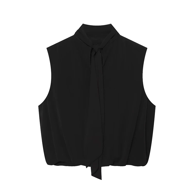 Women's Tops Summer Fashion Pleated Tops Women Turtleneck Sleeveless Tops Casual Female Chic Tops - Image 3