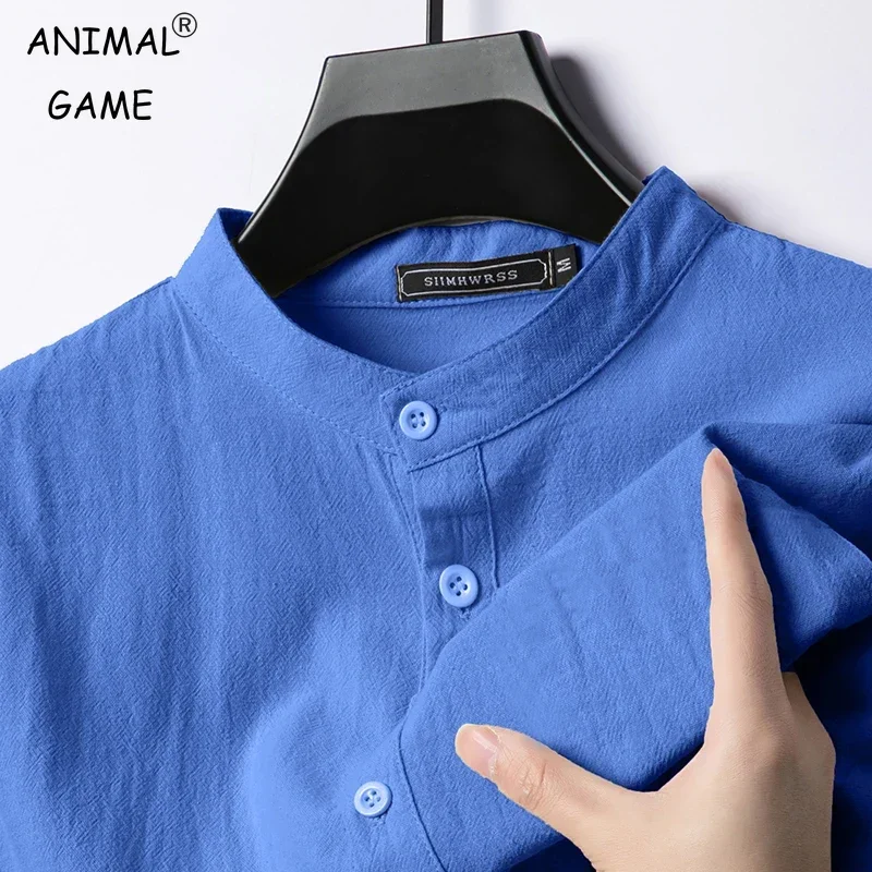 Linen Cotton Shirts for Men Lightweight Long Sleeve Henley Streetwear Beach Breathable Shirt Hawaiian Large T Shirts for Men