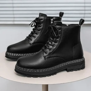 Men's High-Top Boots Fashionable All-Match Casual Shoes Classic Black British Style Motorcycle Boots Four-Season Trendy Footwear