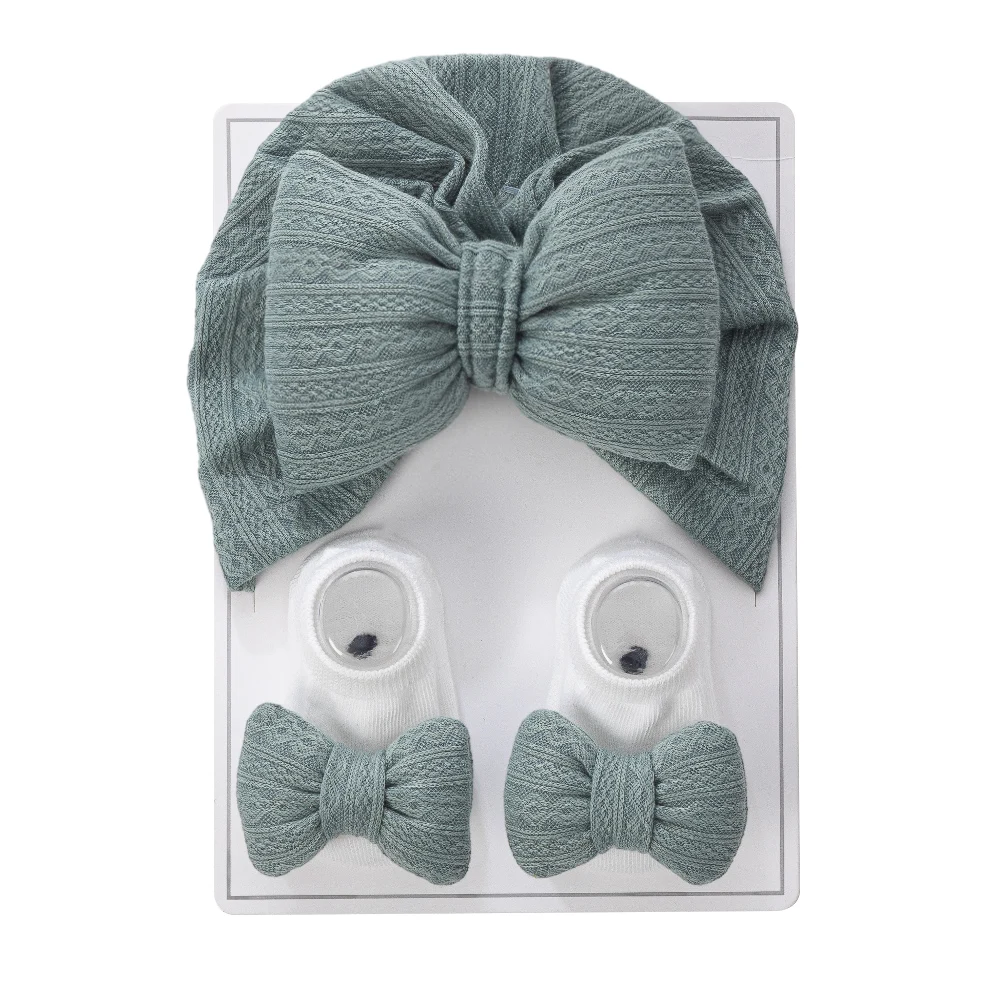 3Pcs/Set Baby Hats Socks Set Big Puff Pillow Bows Boys Girls Beanies Caps 0-12M Non-Slip Short Sock Infant Photography Props - Image 12
