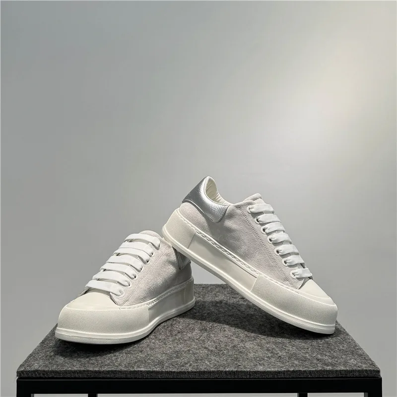 Leather board shoes new lace-up low-top trendy thick-soled versatile sports and leisure shoes - Image 4