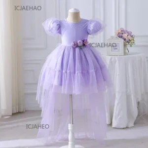 Party Dress Vestido Children Girls Birthday Dresses Kids Costume Flower Girl Princes Gown with Train Tutu Outfit Pageant Host