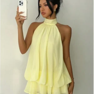 Mini Vestidos 2026 Woman Dress Vestido Dresses Temperament Hot Girl Style Neck Halter Backless Slim Ruffles Sleeveless Fashion