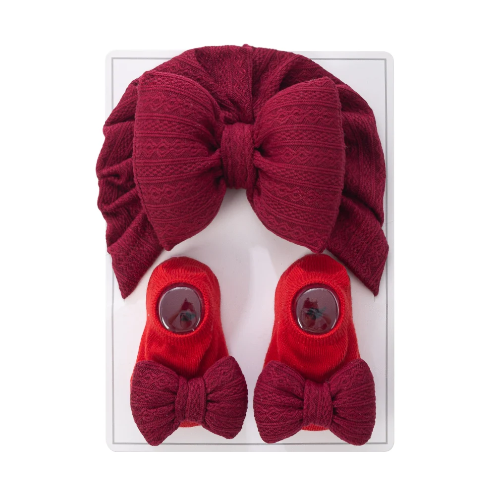 3Pcs/Set Baby Hats Socks Set Big Puff Pillow Bows Boys Girls Beanies Caps 0-12M Non-Slip Short Sock Infant Photography Props - Image 14
