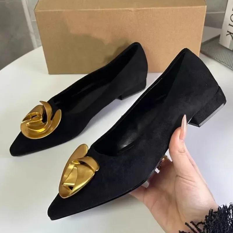 Elegant Office Women's Dress Shoes 2026 Summer New Black Shallow Pointed Toe Fashion Metal Flower Comfortable Ladies Flats - Image 4