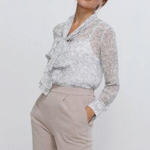 Tie Neck Sheer Blouse In Ivory Silver