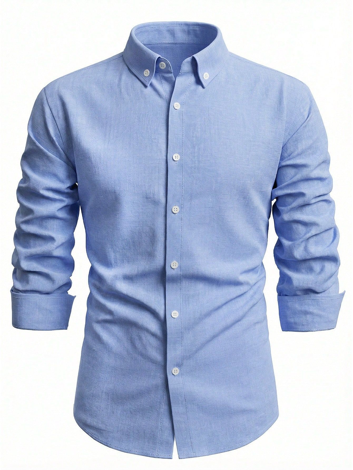 Mens Long-Sleeve Solid-Color Casual Breathable Shirt - Image 6