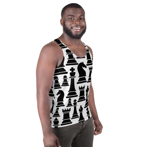 Mens Stretch Fit Tank Top - Black and White Chess Print - Image 2