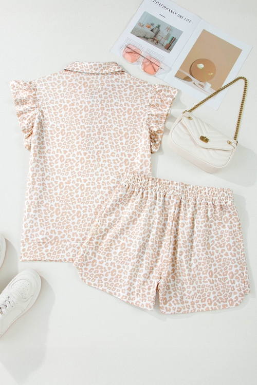 Leopard Zip Polo Top & Elastic Shorts Set - Image 2