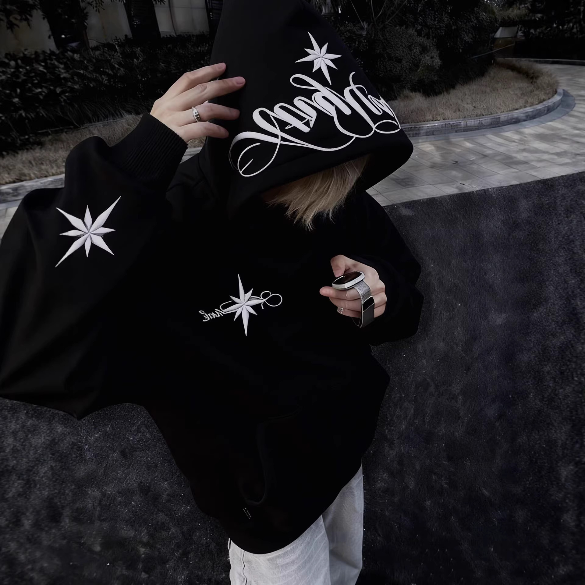 High-Street Embroidered Loose-Fit Hoodie Coat - Image 2
