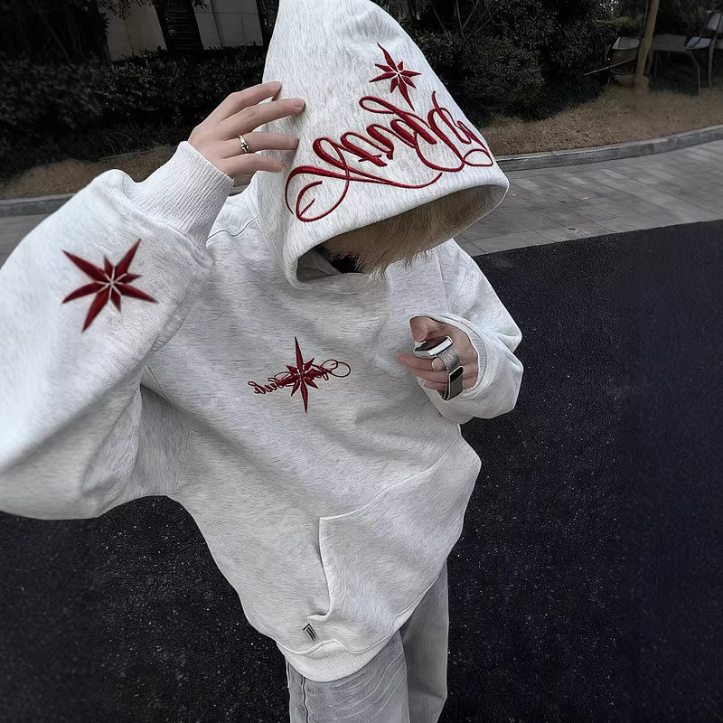 High-Street Embroidered Loose-Fit Hoodie Coat - Image 6