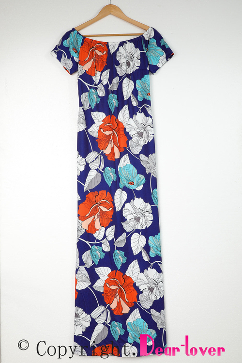 Blue Green Off-the-shoulder Floral Print Plus size Maxi Dress - Image 16