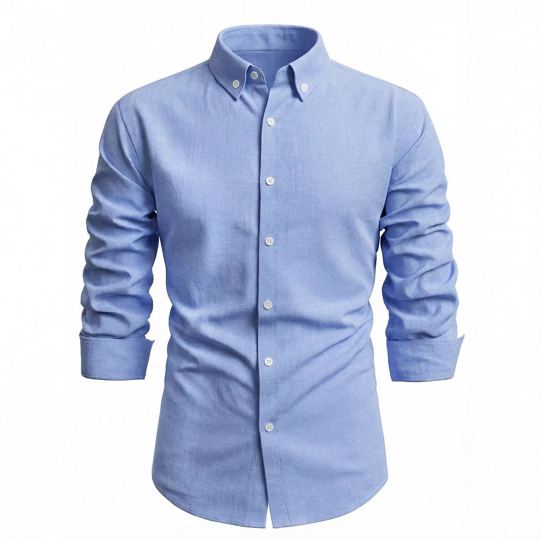 Mens Long-Sleeve Solid-Color Casual Breathable Shirt - Image 2