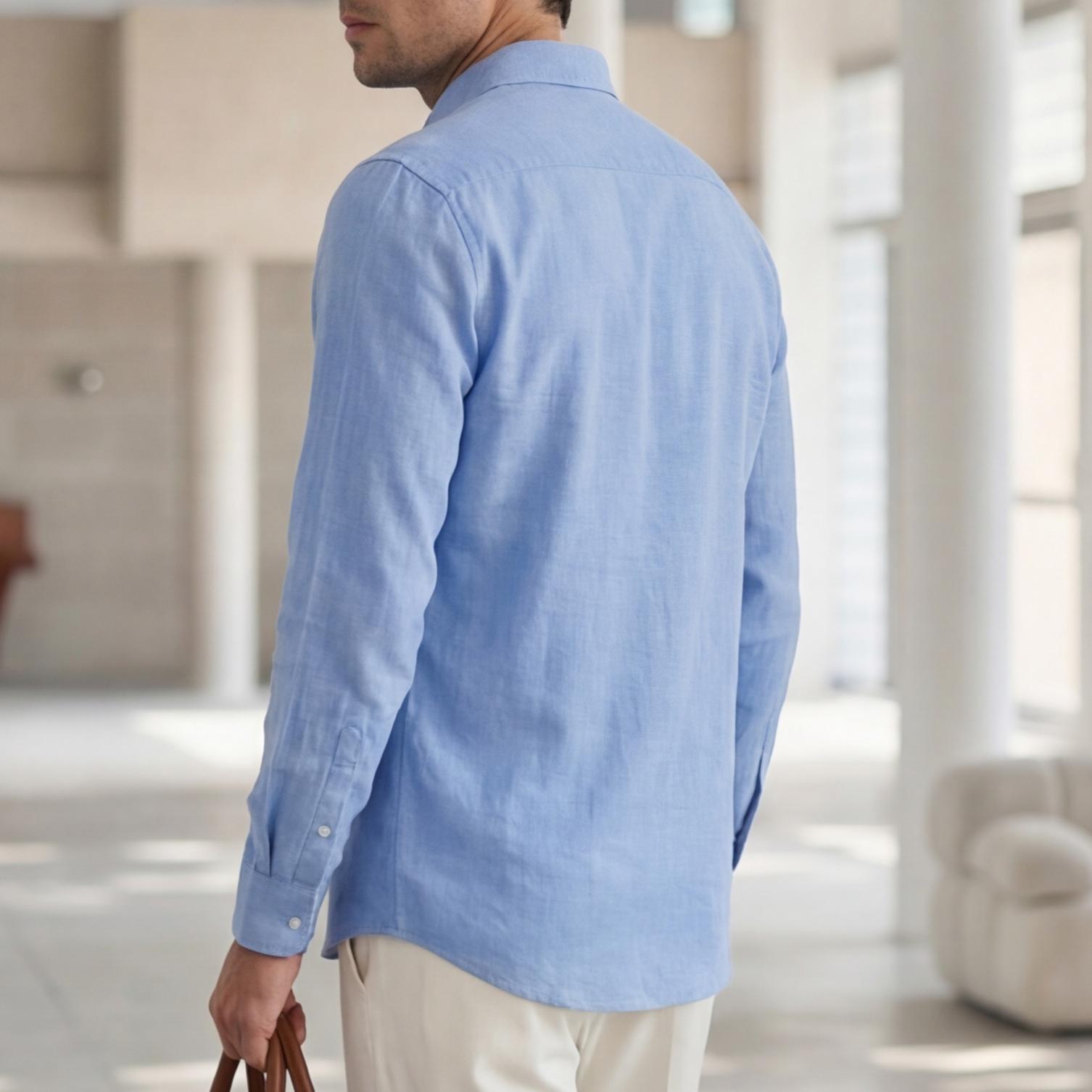 Mens Long-Sleeve Solid-Color Casual Breathable Shirt - Image 5