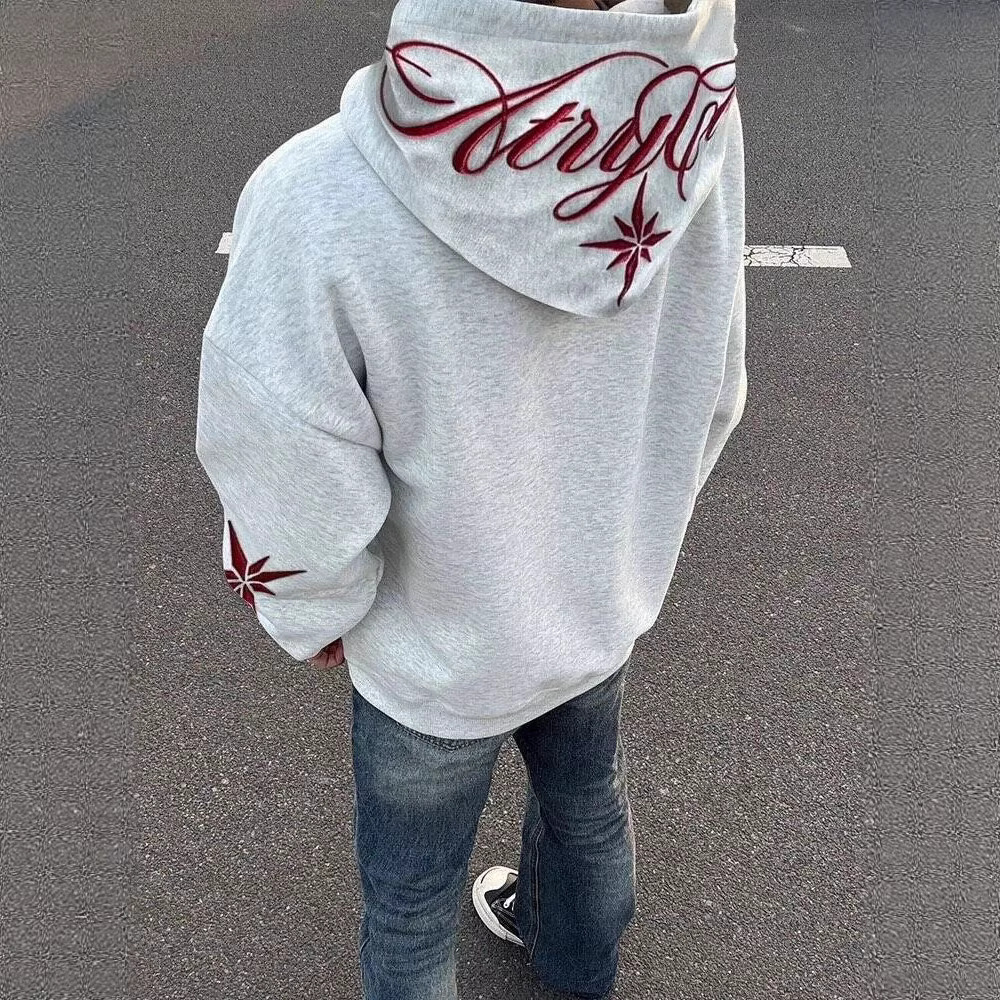 High-Street Embroidered Loose-Fit Hoodie Coat - Image 4