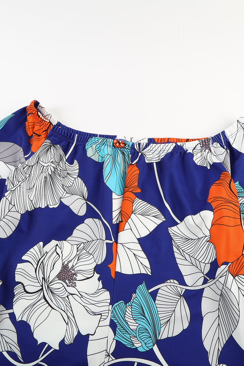 Blue Green Off-the-shoulder Floral Print Plus size Maxi Dress - Image 11