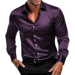 Men Regular Fit Full Sleeve Satin Silk Shirt (Size-S) (Color-PURPLE)
